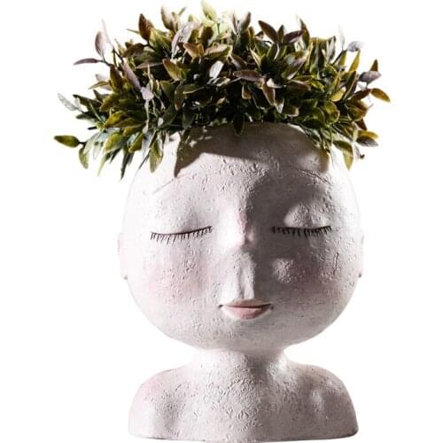 Hand Painted Doll Flower Vase Figure Home Decor Art Resin Human Head Flower Pot Potted Plant Home Decoration R2287