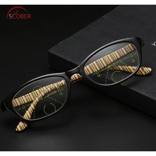 = SCOBER = TR90 Retro Lady black frame Intelligence Progressive Multifocal Commercial Reading Glasses Bifocal +1 +1.5 TO +4