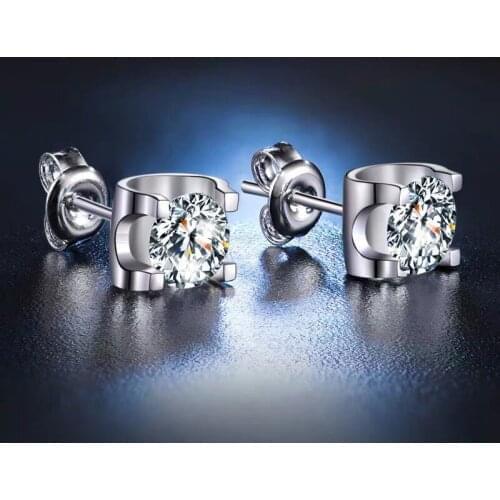 18K White Gold Stud Earrings 6.5mm DF Color moissanite Jewerly Design 4 Claws Earring for Engagement Ladies