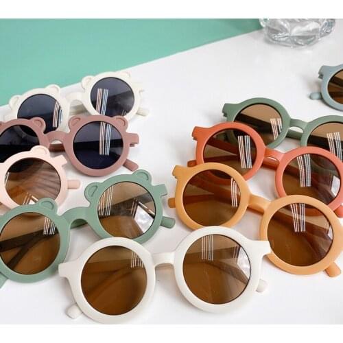 2021 Boy Girl Cute Cartoon Bear Shape Fashion Round Sunglasses Children Vintage Sunglasses UV Protection Classic Kids Eyewear