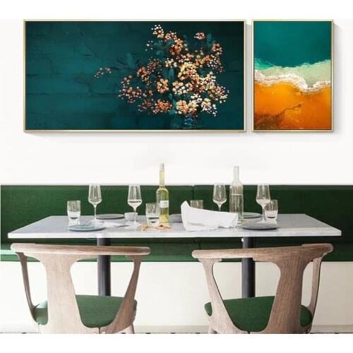 Modern Art Canvas Paintings Nordic Orange Green Beach Flowers Wall Posters and Prints Scandinavian Wall Art Home Decor Pictures