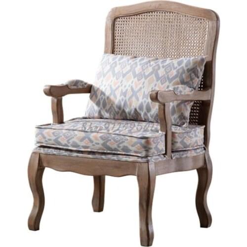 Solid Wood Tiger Chair Retro American Sofa Chair Single Sofa Balcony Small Apartment Rattan Coffee Shop Sofa Chair