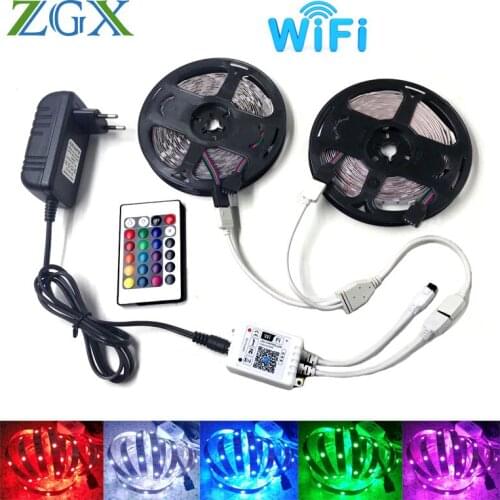 Wifi LED strip light smart wireless controller RGB led light strip wifi music Synch lamp ribbion tape Diode DC 12V adapter 10m
