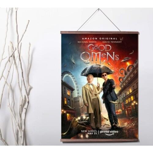 Good Omens David Tennant Michael Sheen TV Series Art Canvas poster decoration painting with solid wood hanging scroll