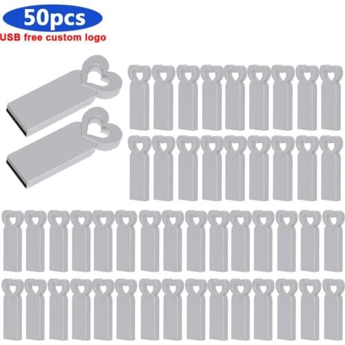 50pcs/lot free Custom logo USB Flash Drive Waterproof Metal Pen Drive 64GB 32GB 16GB 8GB USB 2.0 Flash Memory External Storage
