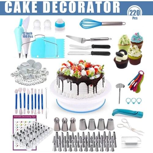 Turntable Stand Cake Decoration Tool Kit Reusable Russian Ball Icing Piping Nozzle Pastry Bag Scraper Flower Cream Tips Baking