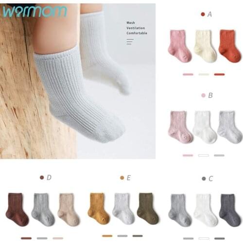 Warmom 3pair Baby Socks for Boys Girls Double Needle Loose Mouth Newborn Short Socks Solid Color Combed Cotton Kids Socks