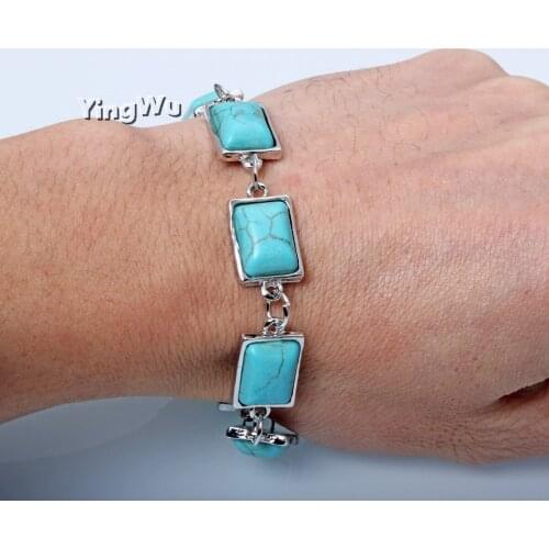 Yingwu 20pcs Summer Chain Bracelet Natural Stone Turquoises Beaded Link Bracelets for Woman Men Best Friends Jewelry Gifts