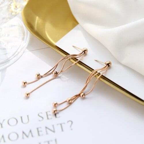 YUN RUO 2018 Fashion Snake Chain Tassel Stud Earring Woman Rose Gold Color Titanium Steel Jewelry Girl Birthday Gift Not Fade