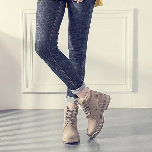 2020 Large Size Winter New Shoes Fashion Tie Wild Classic Plus Velvet Rivet Flat Bottom PU Non-slip Casual Female Low Boots B36