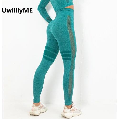 UwillyME Hollow Out Yoga Pants Women Gym High Waist Seamless Leggings Sports Clothes Push Up Tights Workout GymActive Wear