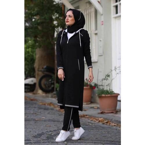 Womens Black Hijab Tracksuit Set Muslim Clothing Sports Clothing Headscarved Sports Clothing Fashion Muslim Sporty Clothes Team