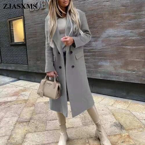 Solid Office Lady Long Blazer Coats Elegant Notched Collar Double Breasted Women Cardigan Autumn Winter Long Sleeve Suit Outwear