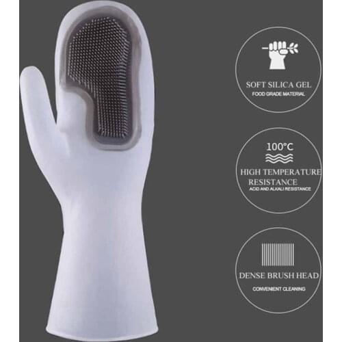 1 Pair Reusable Silicone Cleaning Gloves with Wash Scrubber Heat Resistant for Cleaning Household Dish Washing Magic Gloves