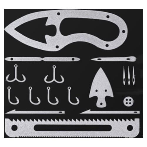 1PC 17 in 1 Stainless Steel Fishhook Tool Card EDC Fishing Accessories Outdoor Camping Supplies Survival Tool Card Multi-Tool
