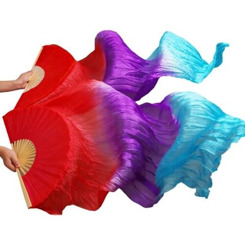 100% Real Silk/Imitation Silk Dance Fan High Quality Chinese Silk Fans Veil Belly Dance Fan 1 Pair Handmade Dyed Silk Dance Fans