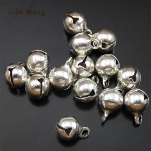 Julie Wang 150PCS White K Copper Jingle Bell Charms Pendant Bracelet Handmade Hanging Jewelry Making Key Chain Accessory