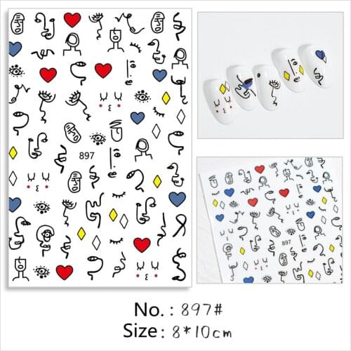 2PC Sexy Lady Shaped 3D Nail Stickers Character Face Image Leaves Flower Decals Slider Black White DIY Nail Art Decorarion