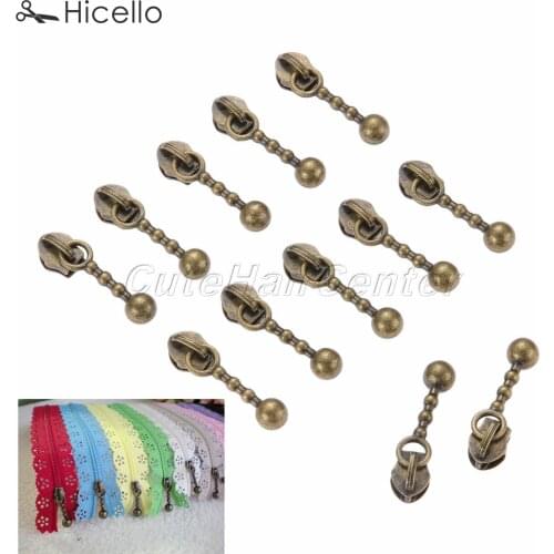 20pcs Zipper Sliders Metal 3# Nylon zippers Replace Pulls Drop shape Antique bronze DIY Craft Sewing accessories Hicello