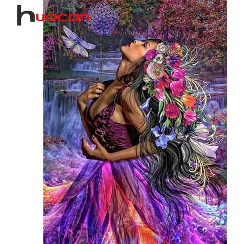 Huacan 5D DIY Diamond Embroidery Mosaic Woman Portrait Rhinestone Pictures Diamond Art Painting Flower Needlework Home Decor