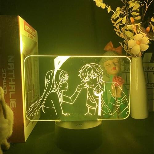 Anime Rascal Waifu Mai Sakurajima Bunny Girl 3D Night Light Couple Lamp Valentines Day Gift for Boyfriend