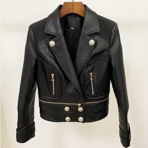 Free Shipping 2021 Autumn Winter Leather Motorcycle Jackets Women Icon Removable Hem Crop Stylish High Street Outwear