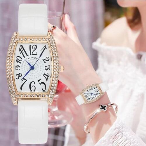 Luxury Fashion Shining Diamond Women Watches Elegant Rectangle Ladies Quartz Wristwatches Casual White Pu Leather Woman Clock