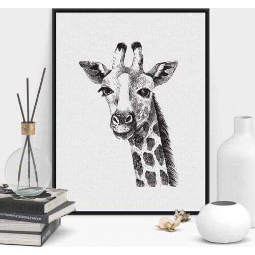 Black And White Giraffe Wall Art Print And Poster , Hand Painted Animal Giraffe Wall Picture Canvas Painting Modern Art Decor