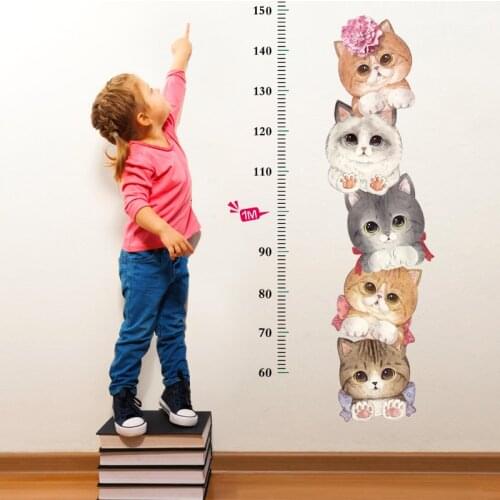 Kids Height Measure Wall Stickers Cartoon Wall Decals Lovely Cat Wallpapers for Kids Room Boys Girls Gift