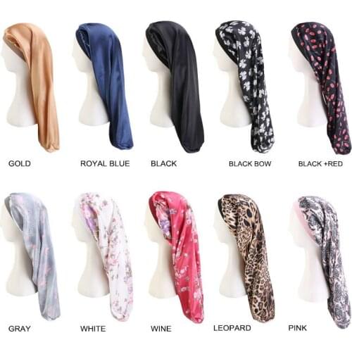 Long Satin Bonnet Sleep Hair Caps with Hair Band Long Hair Care Bonnet Night Sleep For Women Chemo Cap Hair Styling Accessories