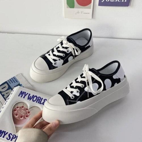Spring Women Canvas Shoes White Trainers Female Retro Casual Flat shoes Fashion Luxury Designer Chunky Platform Black Sneakers