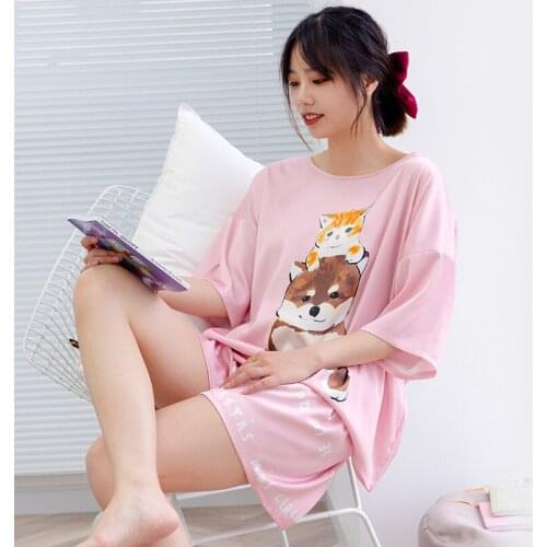 Summer Pajamas For Women Short Sleeve Home Suit Cute Animal Pyjamas Set Nightwear Sleepwear Pijama
