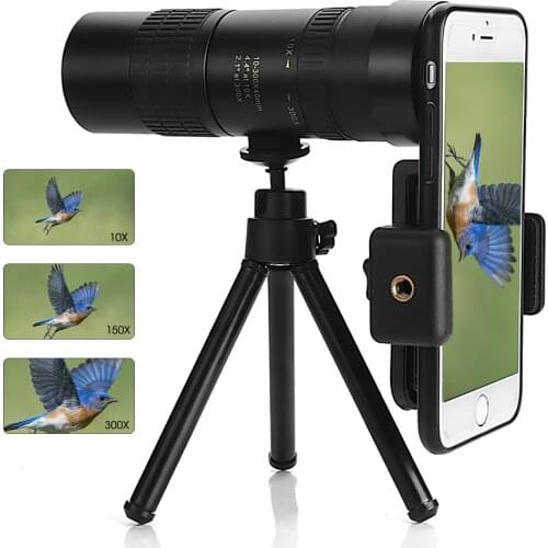 4k 10-300x40mm Monocular Telescope Super Telephoto Low-Light Night Vision Zoom Optical Telescopic With Tripod + Phone Clip