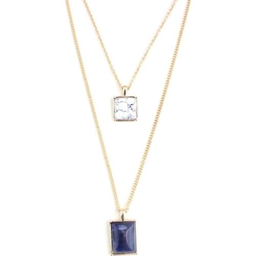 Mutil layers of stone necklace geometric square pendant long necklace White necklaces women