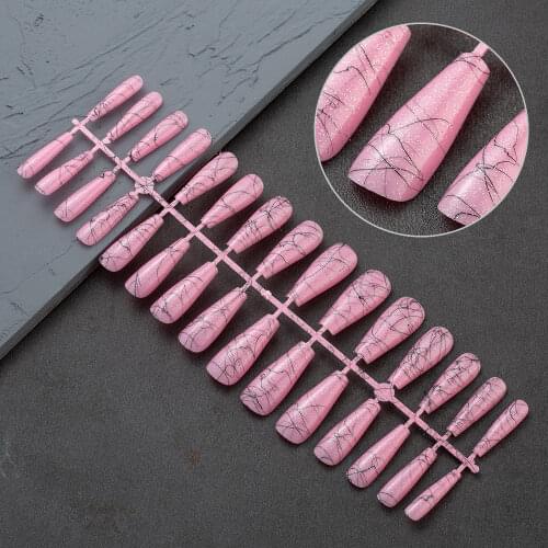 30pcs Long Coffin False Nails with Abstract Art Line Designs Fake Nails Press on Nails Artificial Full Cover Nail Naik Tips