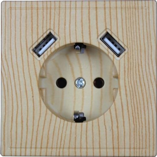 Dual USB Port Wall Charger Adapter Charging 2A Wall Charger Adapter EU Plug Socket Power Outlet 5V2A JW3-01 wood color