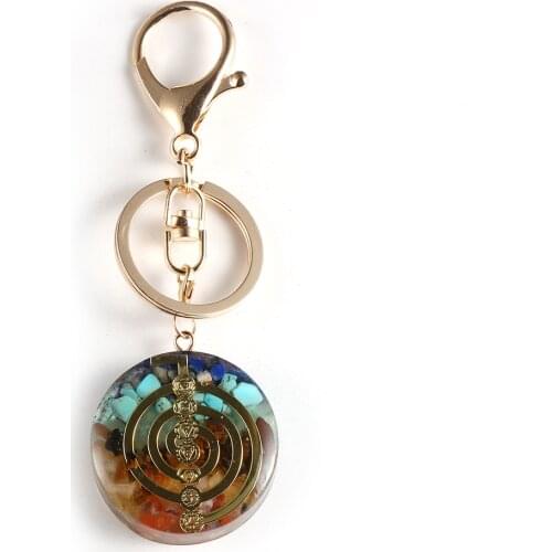 Natural Stone Chip Gravel 7 Chakras Orgonite Pendant Key Chain Orgone Energy Generator Soothe The Soul Key Ring Healing Jewelry