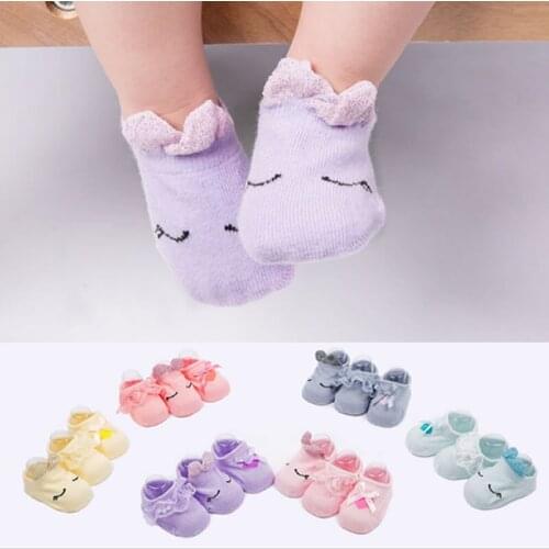 Newborn Baby Socks Anti-slip Lace Thin Hollow Baby Shoes Girl Cotton Summer Princess Wear Bow Short Sock Newborn Baby Socks