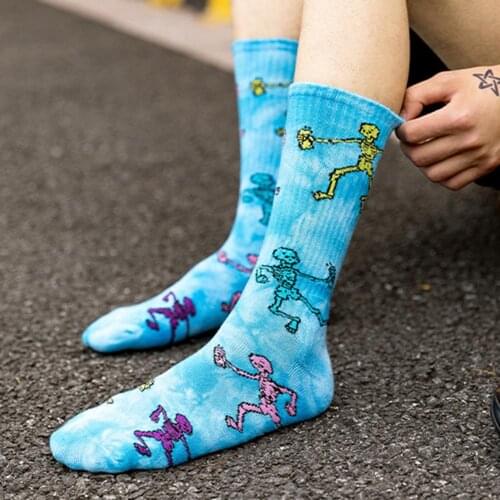 2020 New Fashion Men and Women Socks Cotton Colorful Skull Tie-dye Harajuku Skateboard Happy Funny Street HipHop Weed Tube Socks