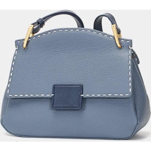 New Head Layer Cowhide Slant Femalebag Fashionable Casual Shell Bag Tide To Build Spell Color Retro All-match Single Shoulderbag