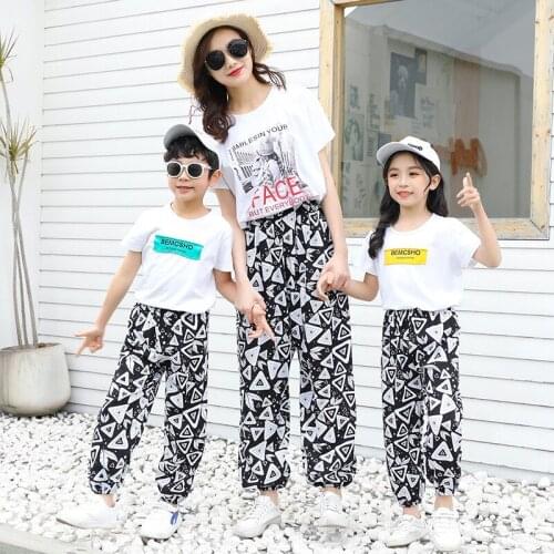 Little Brother Big Sister Matching Clothes Mom And Me Matches Outfits Kids Casual Trousers Boho Beachwear Long Pants For Teens