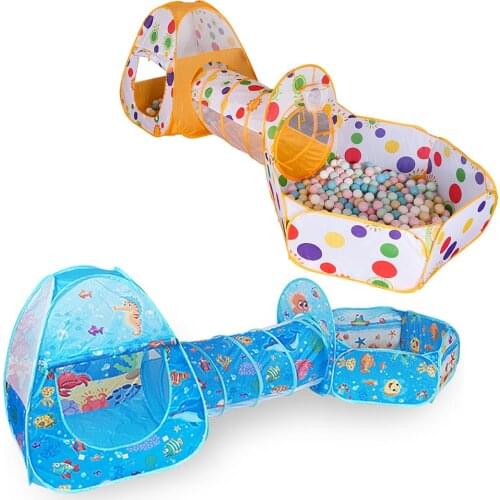Portable 3 in 1 Kids Tent Foldable Ocean Ball Pool Tunnel Crawling Portable Play House for Baby Children Gifts Playhouse Castle