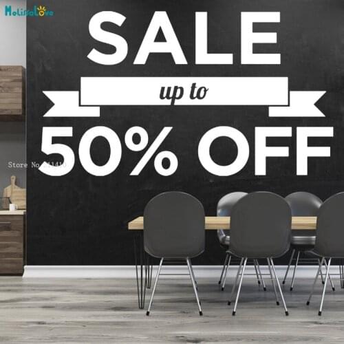 SALE Up To 50% OFF Window Big Promotion Sticker Concise Shopping Day Discount Logo Vinyl Decor Sign Self-adhesive YT3583