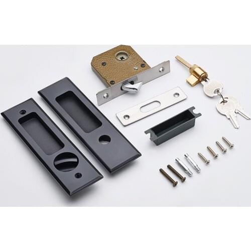 Sliding door lock with keys invisible move gate lockset handle embedded lock hook for cabinet pull furniture hardware