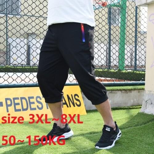Large size 3XL~8XL 50~150KG Men Casual Sweatpants Short Beach Shorts Classic Beach Shorts Drawstring Cotton Elastic Waist
