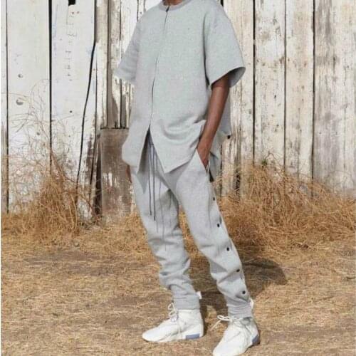 QoolXCWear Side Snap Sweatpants Hip hop Kanye Long Cords Jogger Pants Loose Fit Terry Cotton Trousers