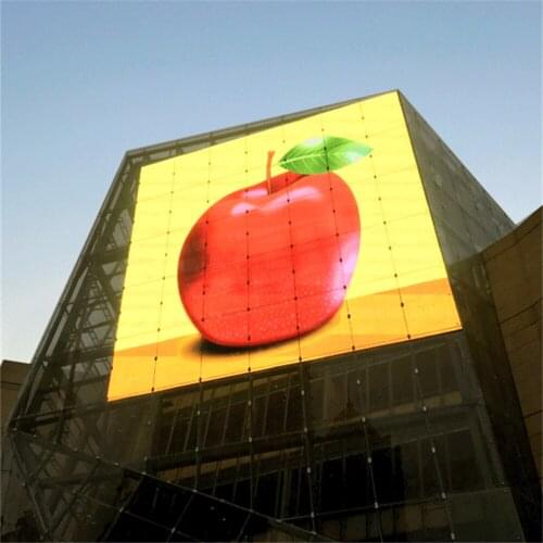 Light weight hanging type standing type transparent advertising led Mesh Curtain led screen behind glass
