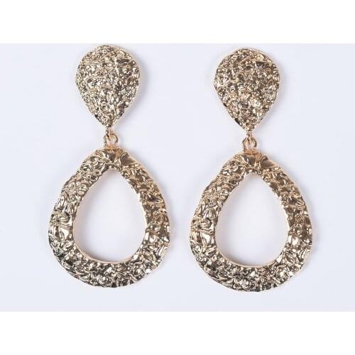 Za Vintage Metal Dangle Earrings For Women Gold Color Water Drop Statement Earrings Female Boho Brincos Wedding Jewelry