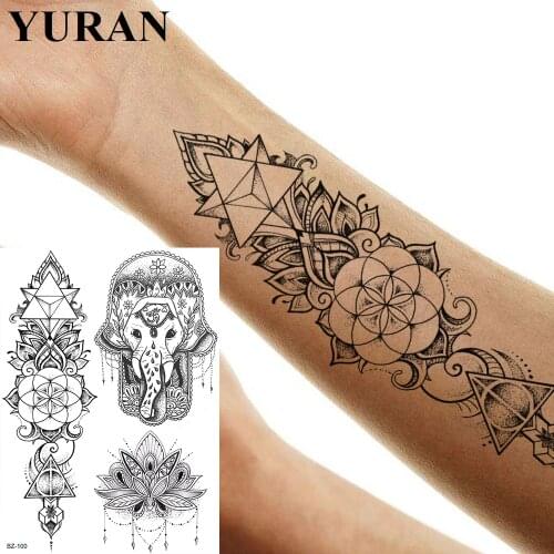 YURAN Bracelet India Tribal Mandala Flower Tattoos Stickers Women Waterproof Temporary Arm Tattoo Girls Makeup Tips Custom Tato