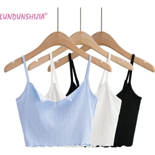 LUNDUNSHIJIA 2021 Summer Women Small V-Neck Camisole Top Ladies Sexy Sleeveless Solid Crop Tops